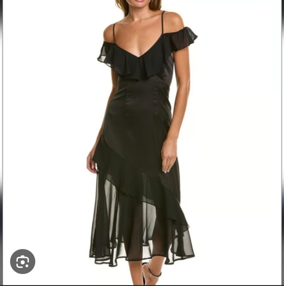 NWT BONHEUR D'AMOUR Black‎ Off-the-Shoulder Layered Maxi Dress Size Medium #661